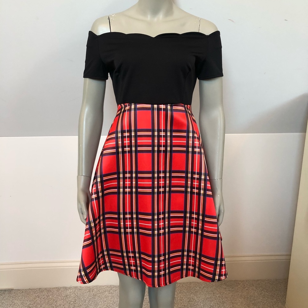 Black and plaid party dress.